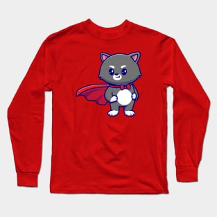 Cute Cat Superhero Cartoon Long Sleeve T-Shirt